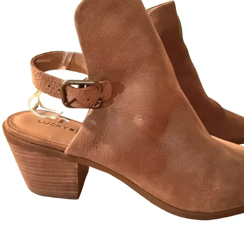 Lucky Brand Bray Slingback Open Toe Chunky Heel Shoes Booties Sandals sz 11